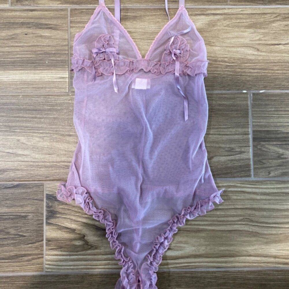 Vintage FREDERICK’S of HOLLYWOOD peekaboo negligee lingerie XS mauve New